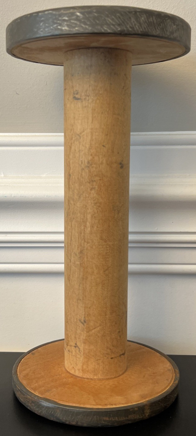 Antique Wood & Metal Industrial Textile Mill Spool Extra Large 11.5” x 5.5″ Size