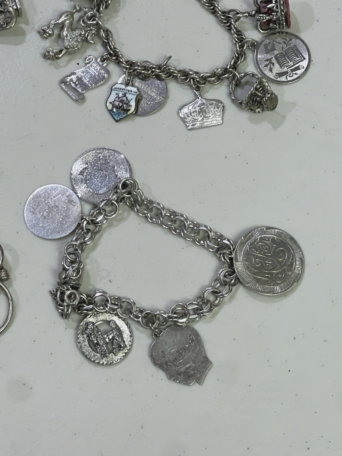 VINTAGE LOT OF 4 .925 STERLING SILVER CHARM BRACELETS W/ CHARMS 130 GRAMS