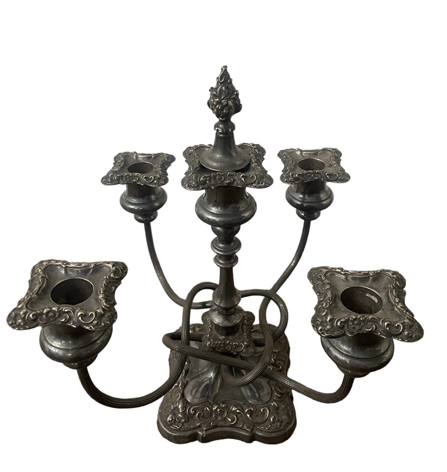 Silver Plated Candelabras Twisted 5 Arm Set of 2