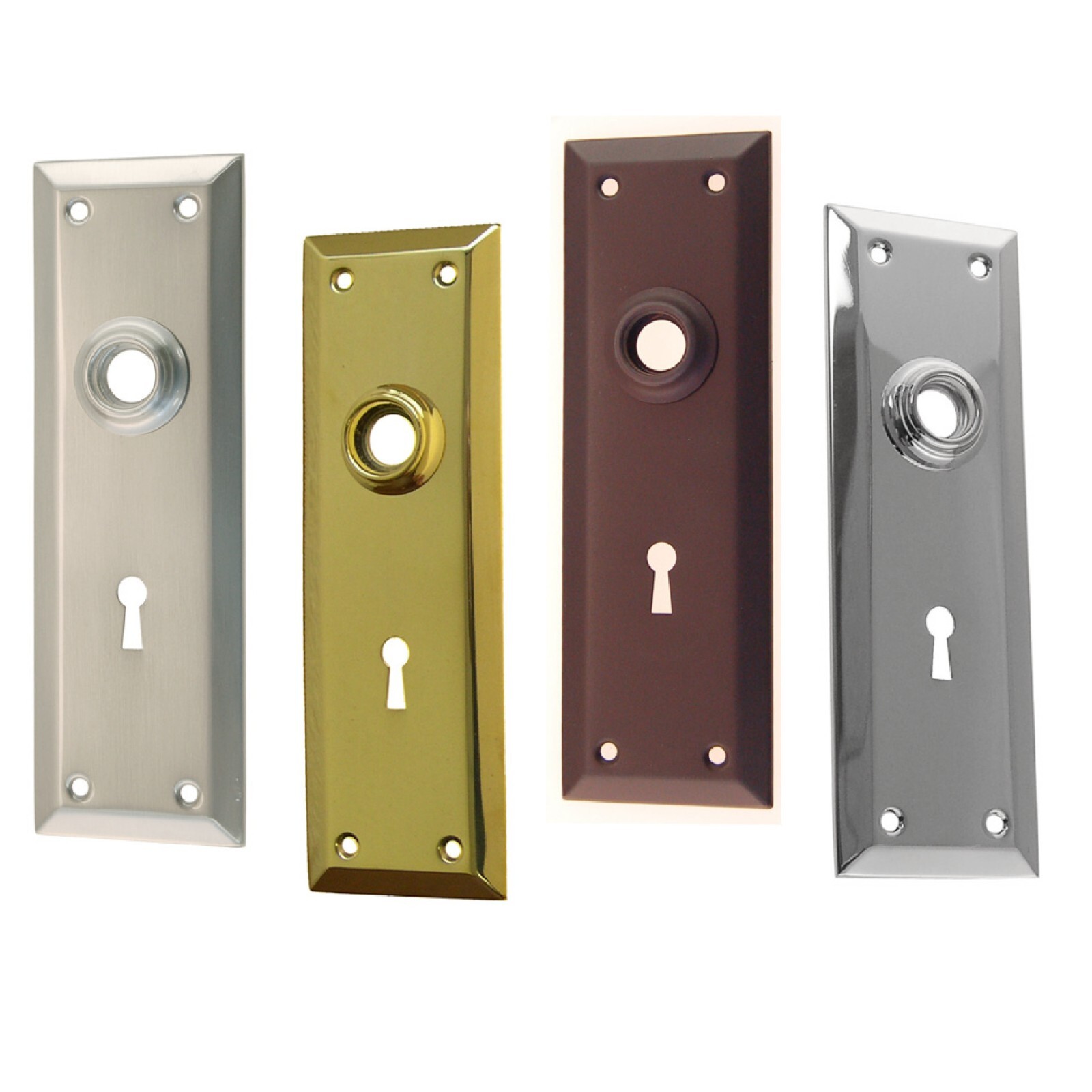 Solid brass rectangular door trim plate with hub and keyhole (escutcheon plate).
