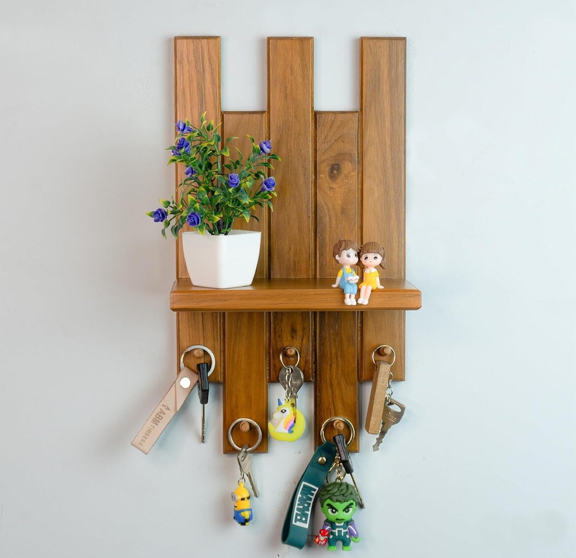 Wall Mounted Wooden Key Holder Stylish Home Decorative 5 Key Hooks gift kid 116
