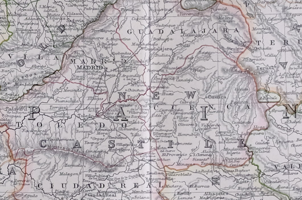 1881 LARGE ANTIQUE MAP SPAIN & PORTUGAL NEW CASTILE ANDALUCIA ESTREMADURA