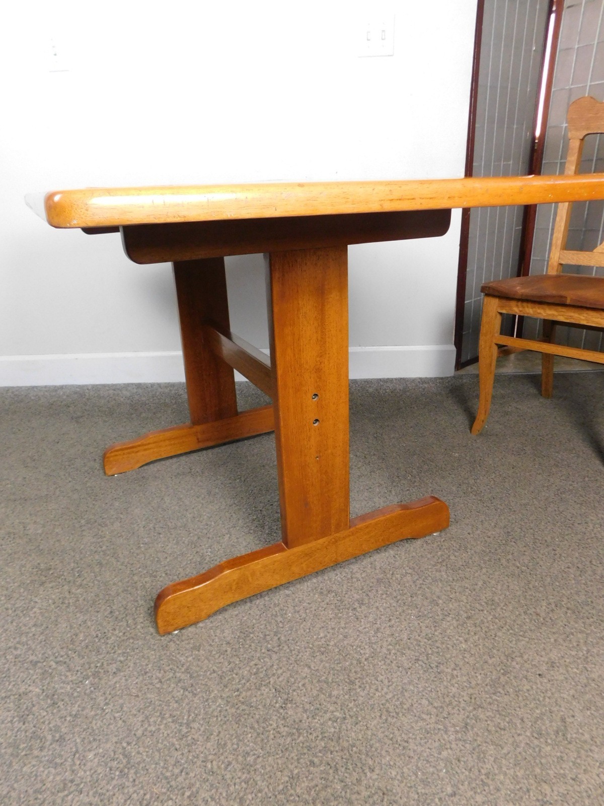Mid Century Danish Modern 1970s Solid Teak Desk 48″ Trestle Table Vintage Retro