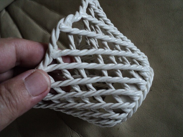 WW2 Era Dated 1940 White Porcelain Small Basket Rope Effect VGC HAS MAKER MARK