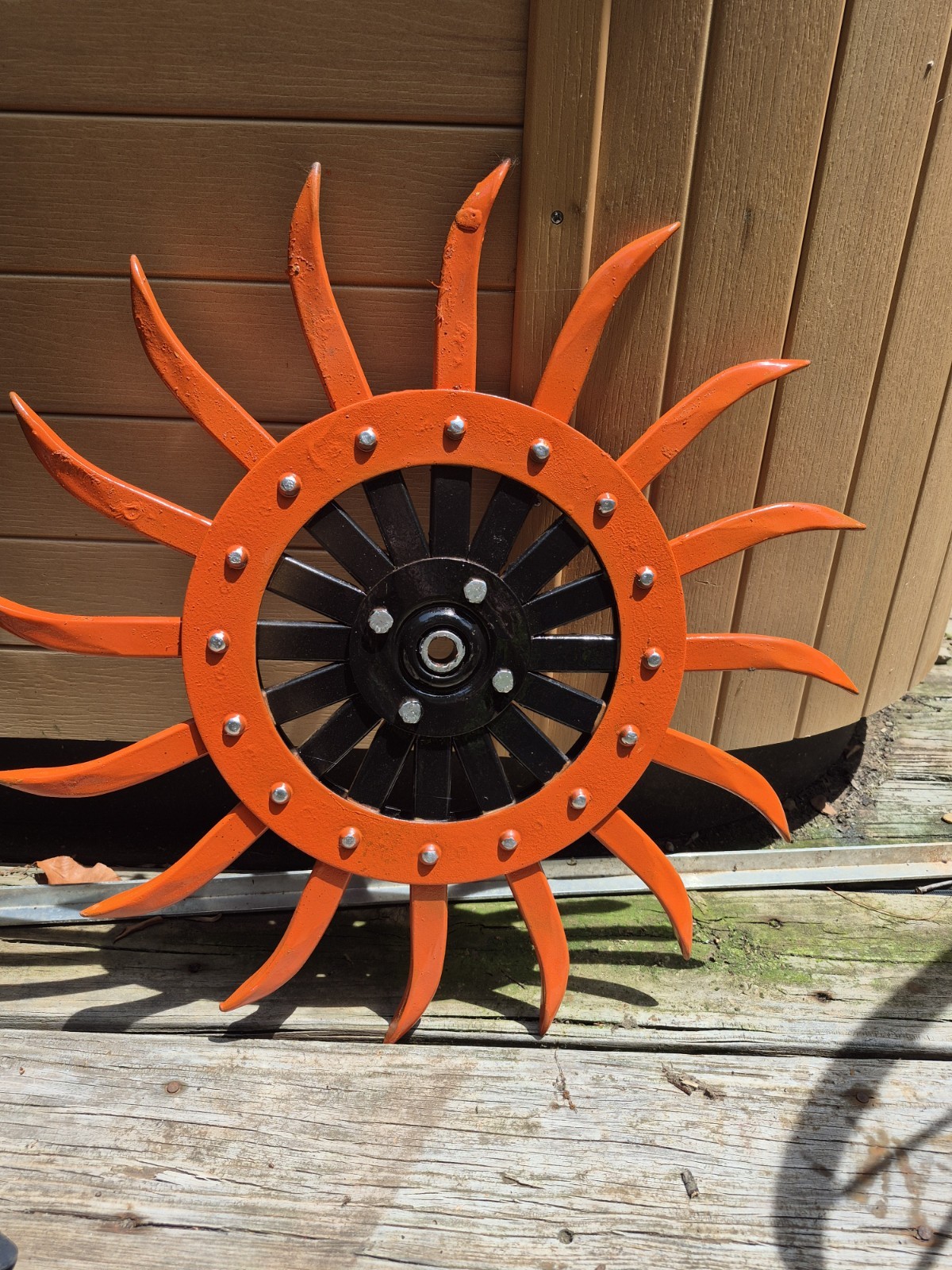 Antique Rotary Hoe Wheels Garden Yard Art Primitive Cast Iron Farm Steampunk (D)
