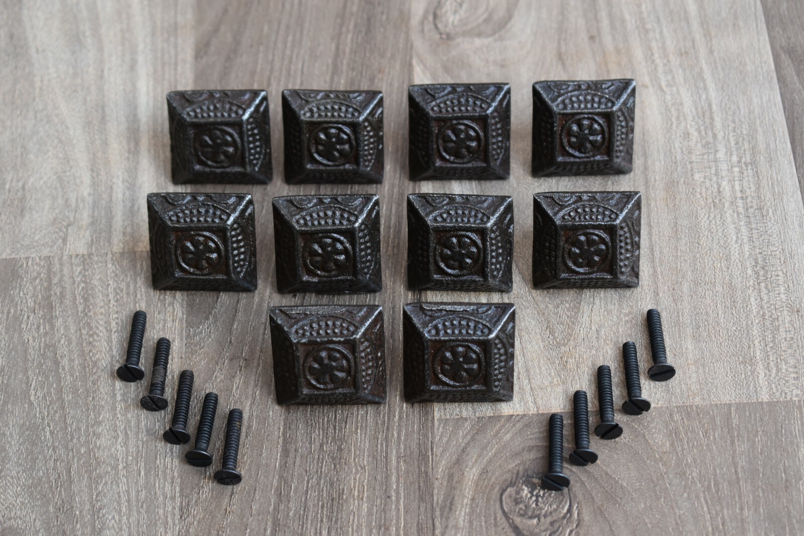 Vintage Victorian cast iron knobs cabinet drawer door handle pull rustic 10 pcs