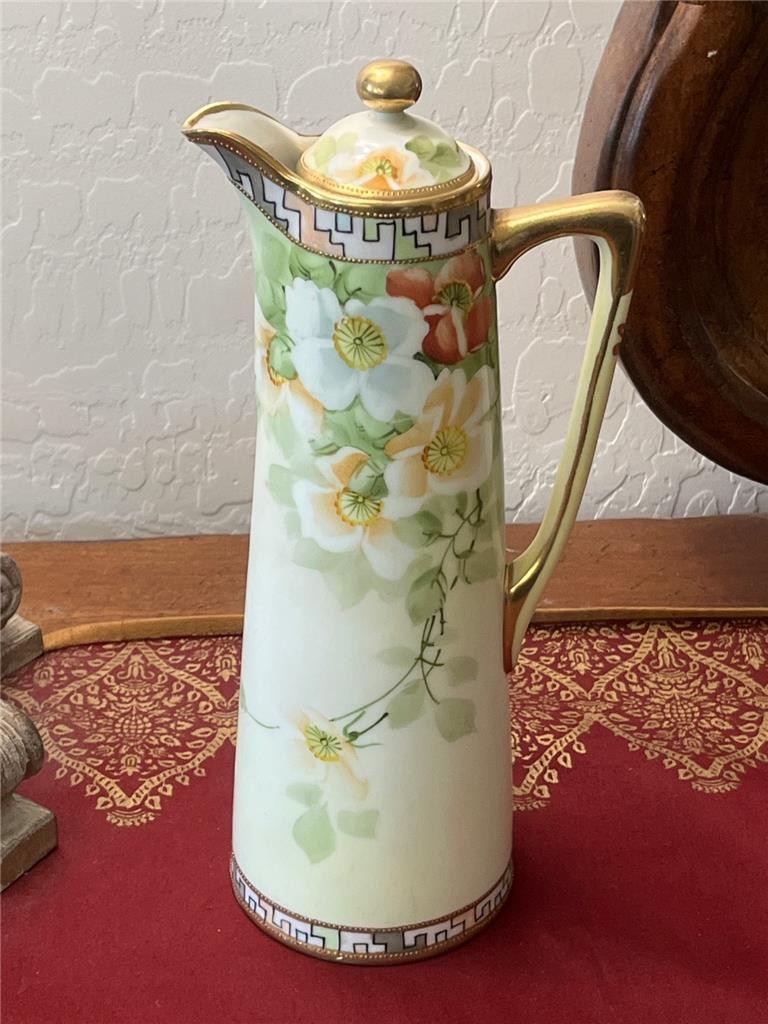 Beautiful NORITAKE MORIMURA NIPPON 10″ FLORAL CHOCOLATE POT – VERY NICE!