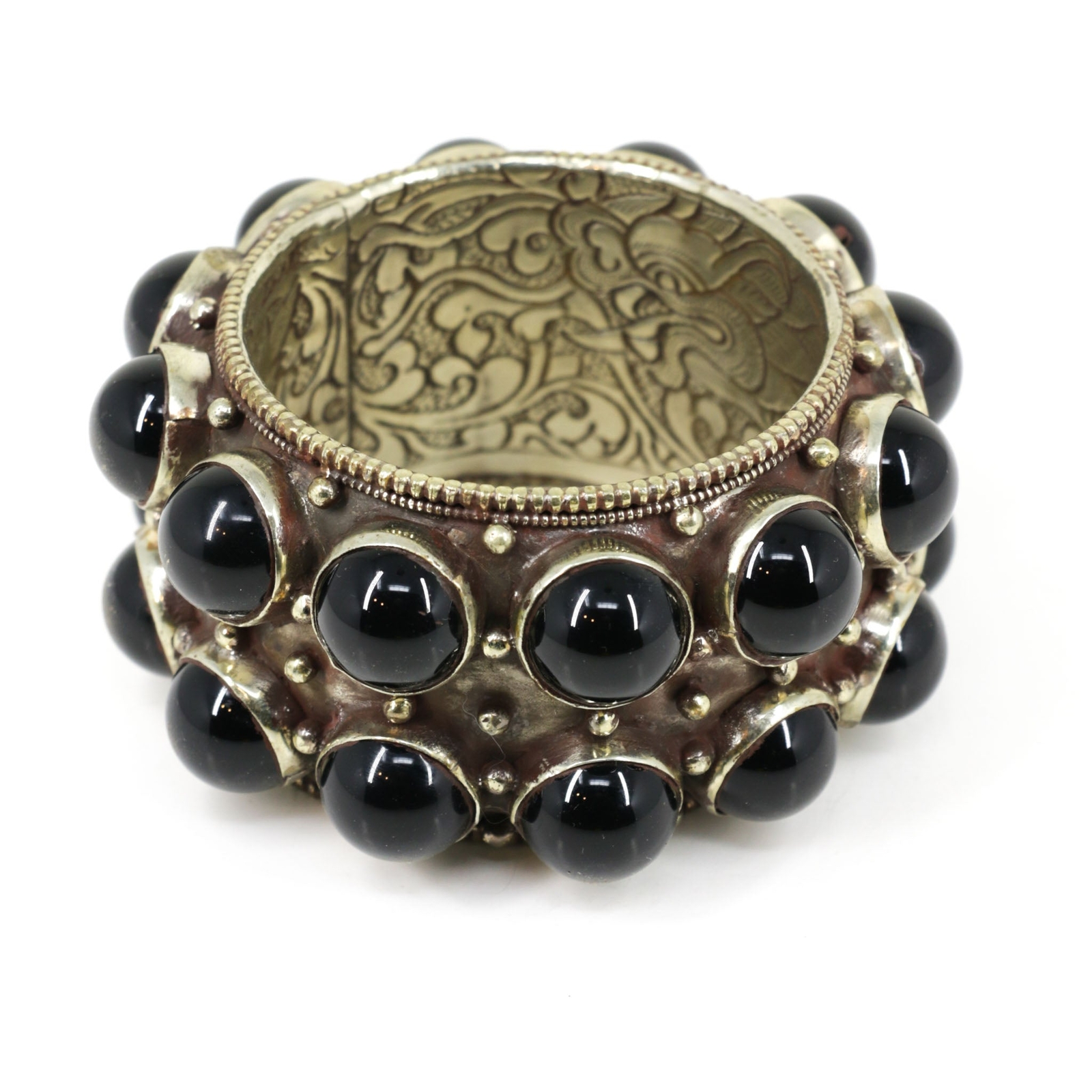 Tibetan Bangle Repoussé Black Stone Resin Bracelet