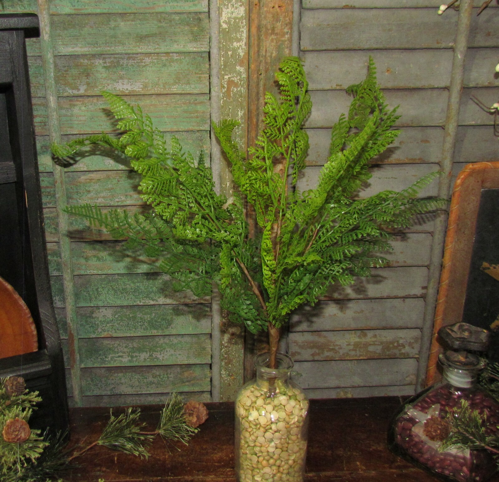 Prim 15″ Green Floral Formosa Fern Bush Artificial Plants Fake Foliage Pick
