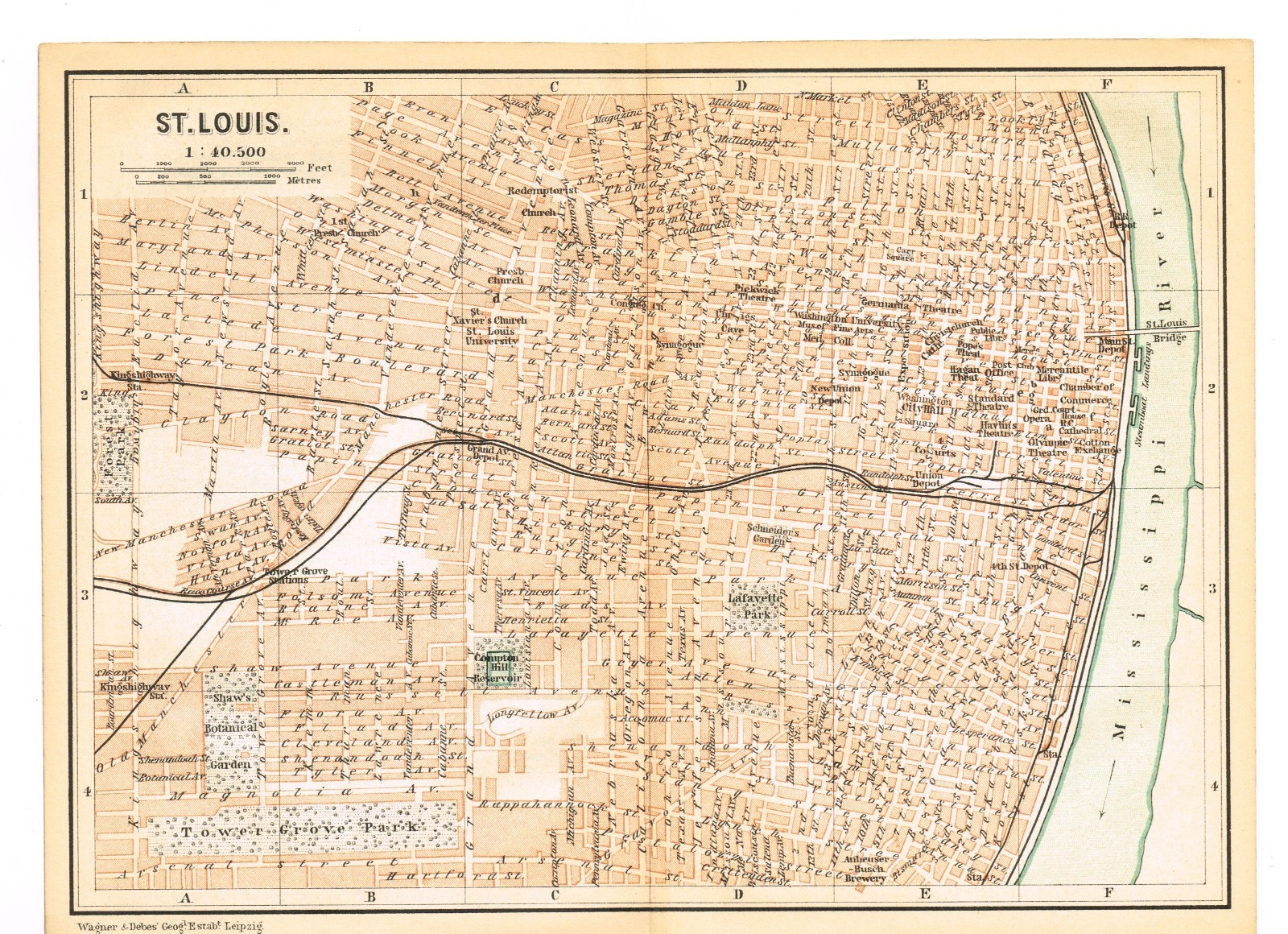 St. Louis 1893 Authentic Vintage Original Map City Plan 1 Missouri Mississippi
