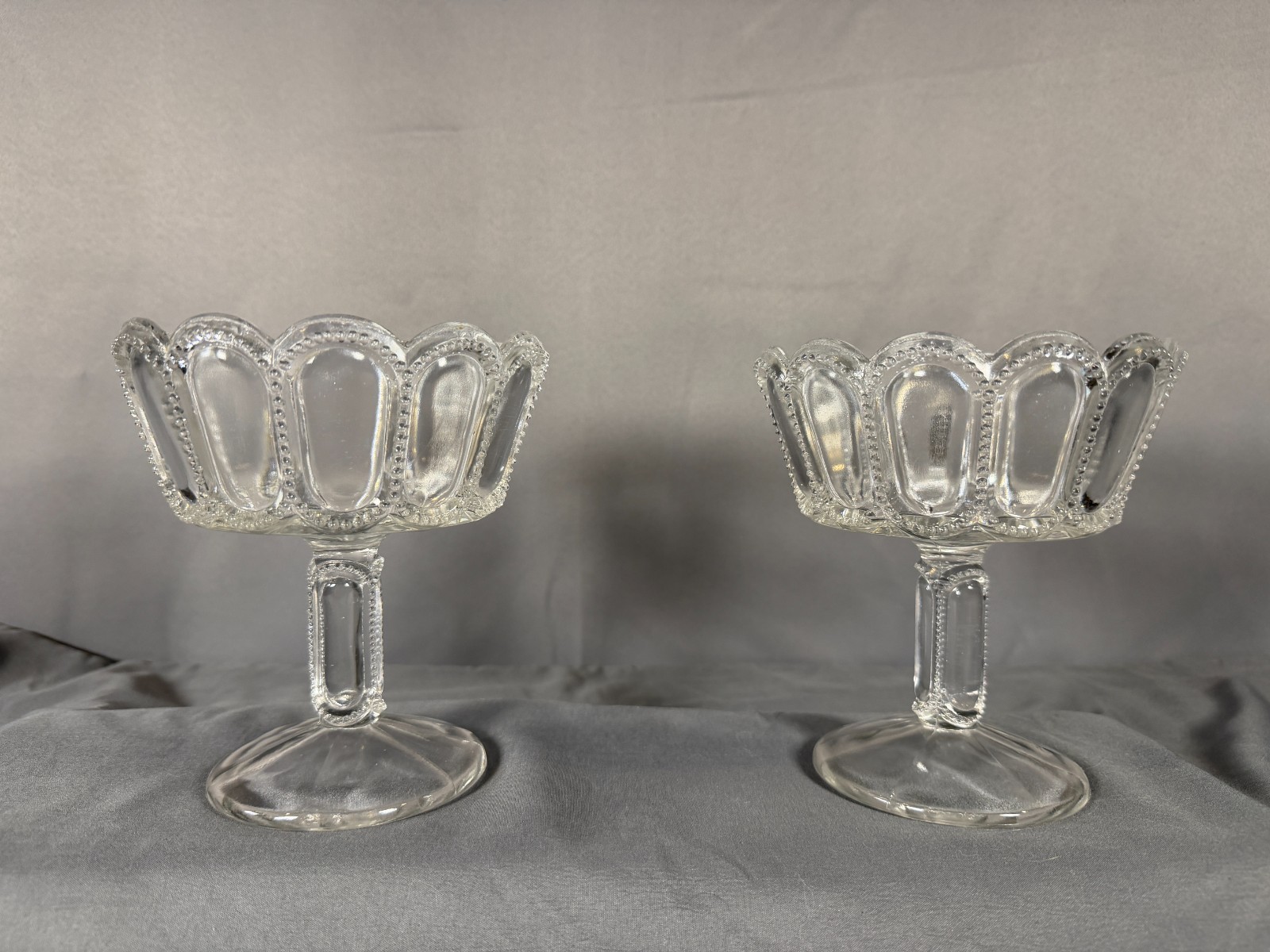 Antique Victorian EAPG Pressed Glass Compotes Pair Pre-1900 Bubble Seeds