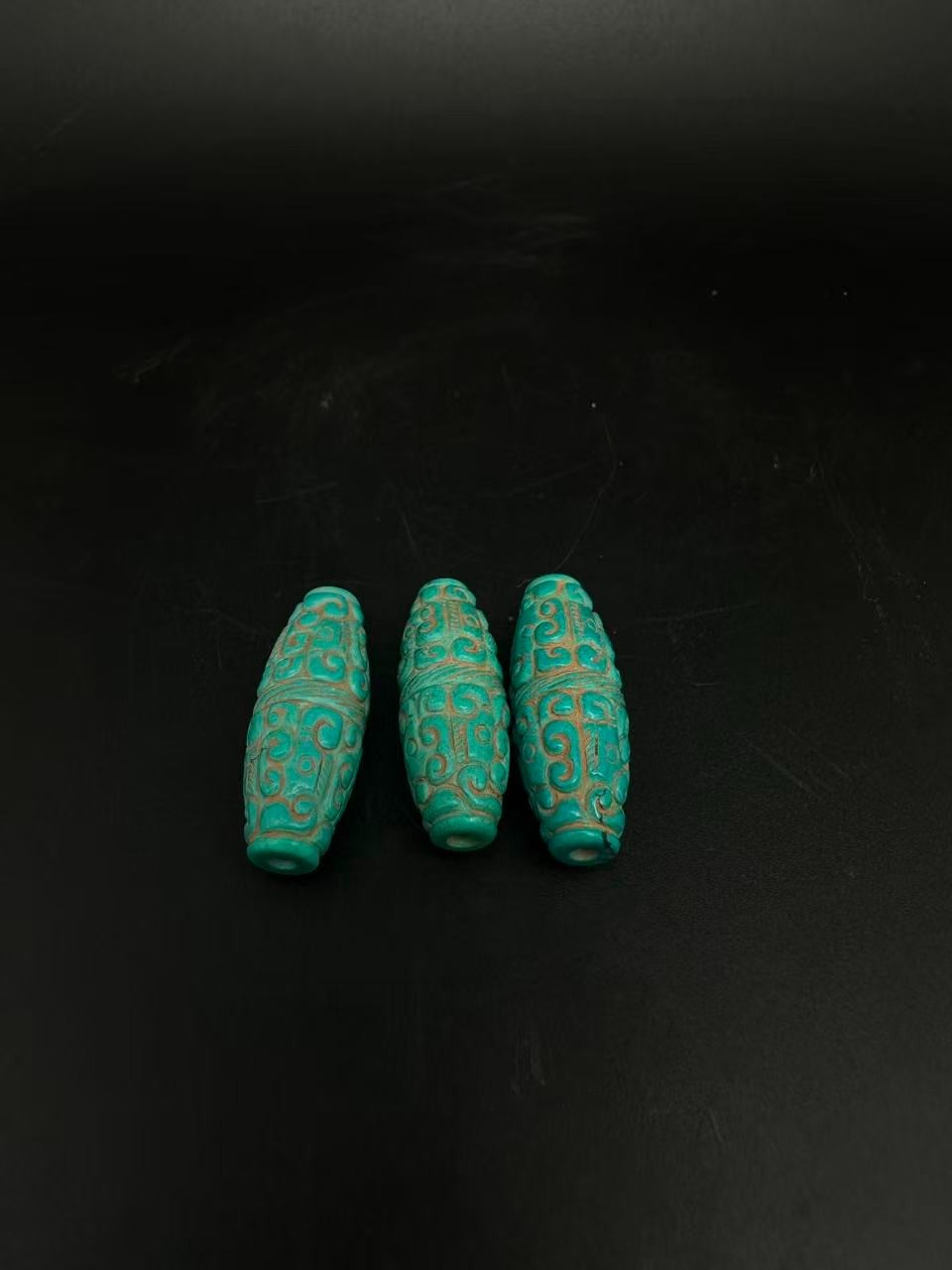 Three 1.38-inch Chinese antique turquoise beads