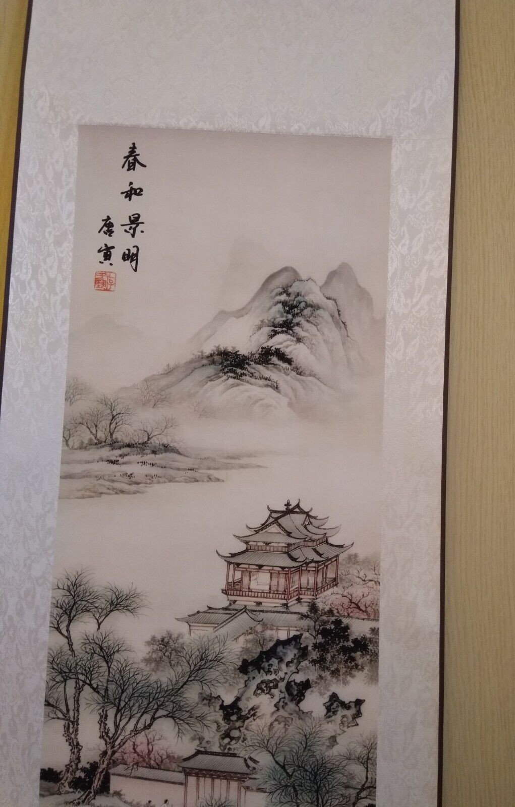 Chinese Scroll Painting on rice paper of the tranquillity Garden Scenery