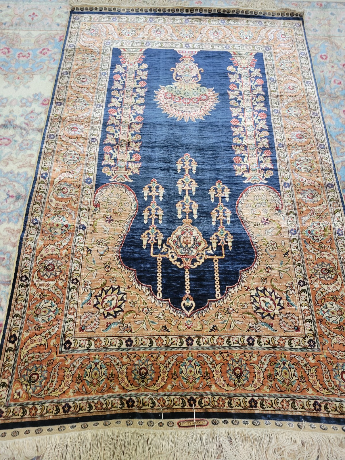 Authentic SIGNED Hand Knotted 100% Silk Turkish Ozpec Hereke Rug 31 1/2” X 58”