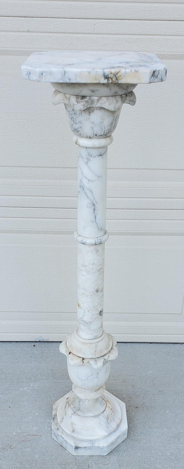Antique Italian Calcutta Marble Carved Column Pedestal Display Plant Stand
