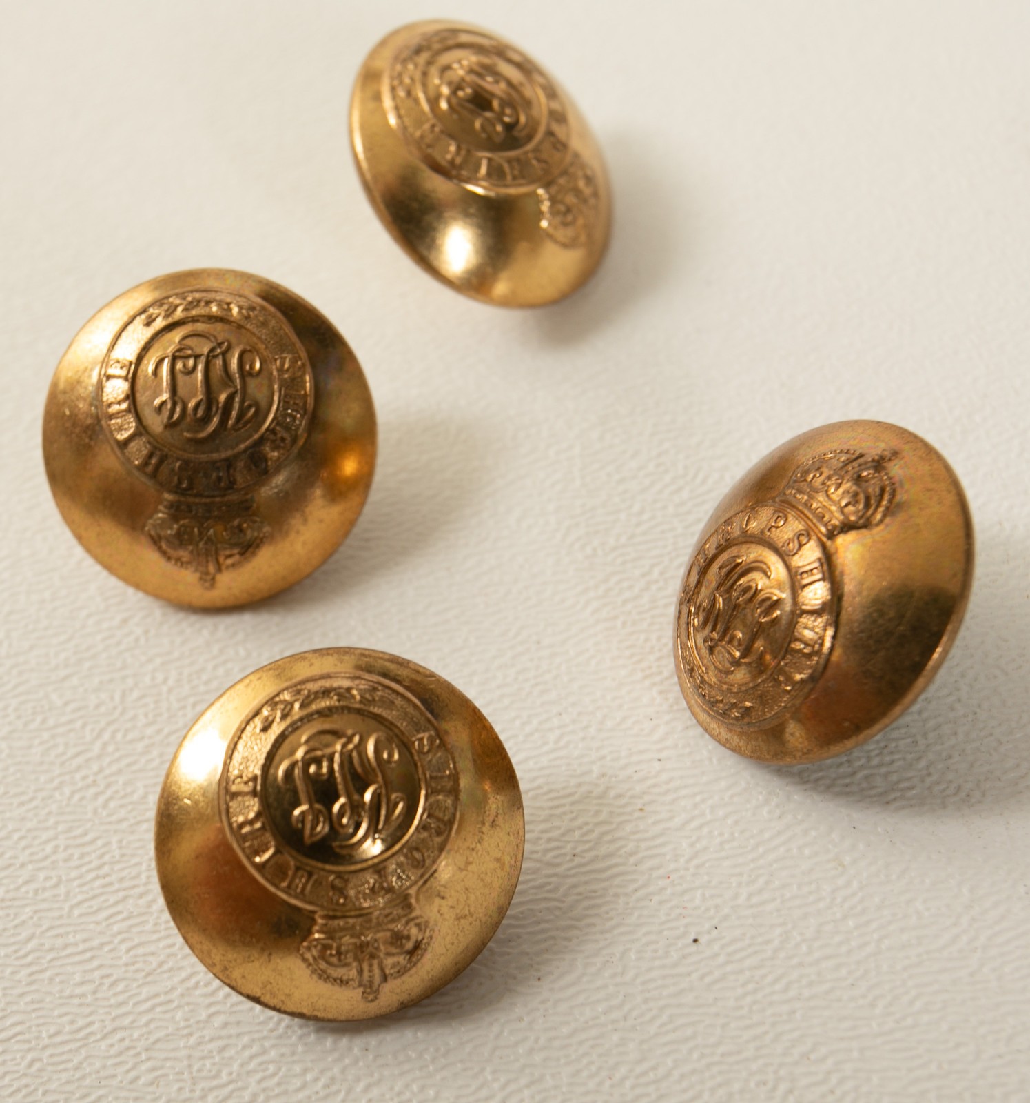 Shropshire KLL 4 Button Lot (P3L-19/JSF6) 7/8″ Brass Gaunt London