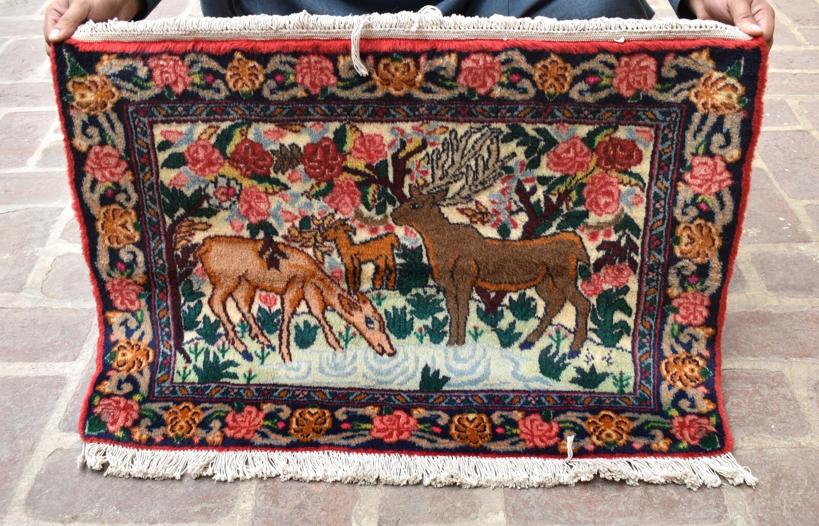 2×3 ft Vintage Afghan Pictorial Rug Hand-Knotted Small Oriental Rug Wool Carpet