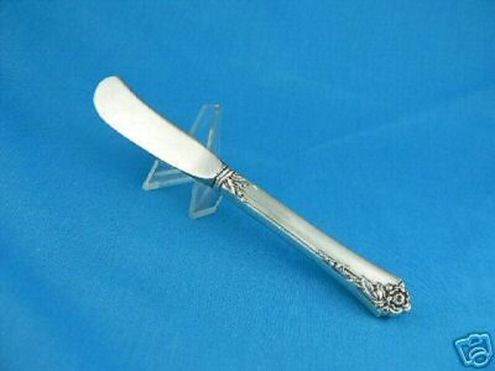 HEIRLOOM ONEIDA DAMASK ROSE STERLING SILVER HOLLOW HANDLE BUTTER KNIFE