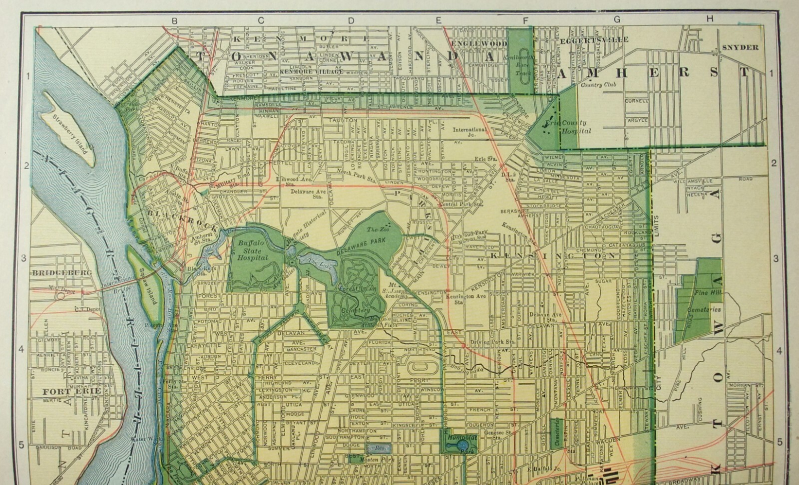 Buffalo, NY – Original 1907 Dated City Map by Dodd Mead & Company. Antique