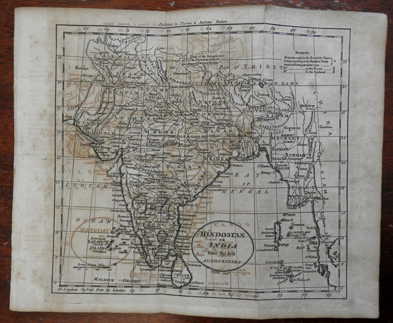 Mughal Empire India Delhi Agra Calcutta 1796 Doolittle early American map