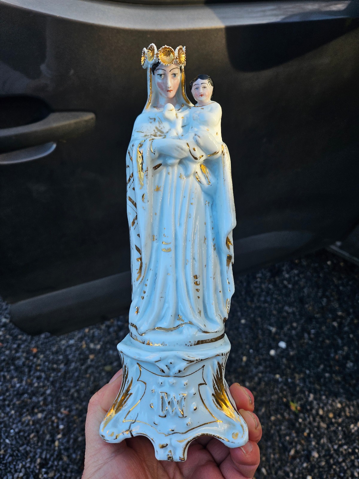 Antique french vieux paris porcelain madonna statue figurine