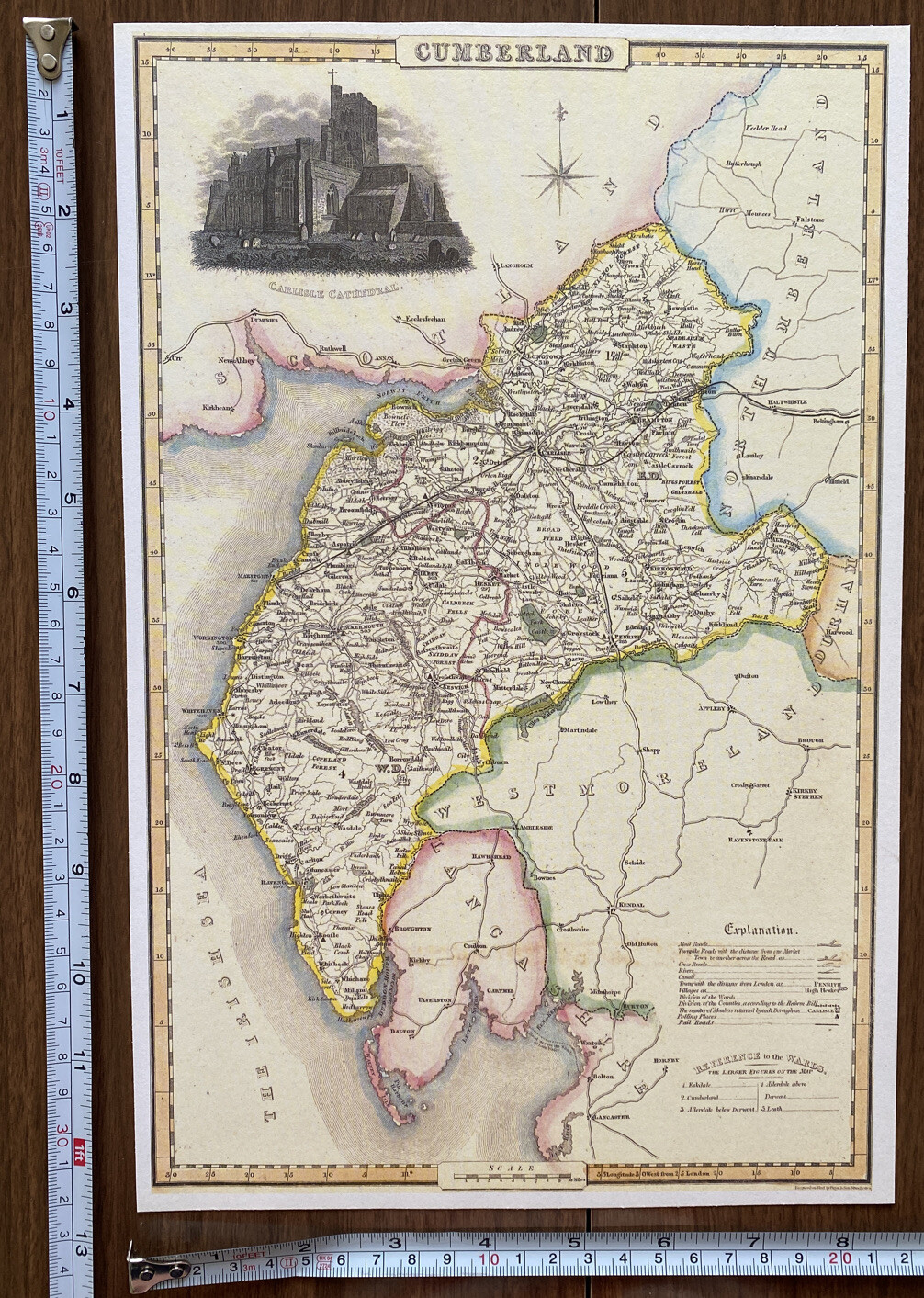 Old Victorian Map Cumberland (Cumbria), England 1840 Pigot: Antique: Reprint