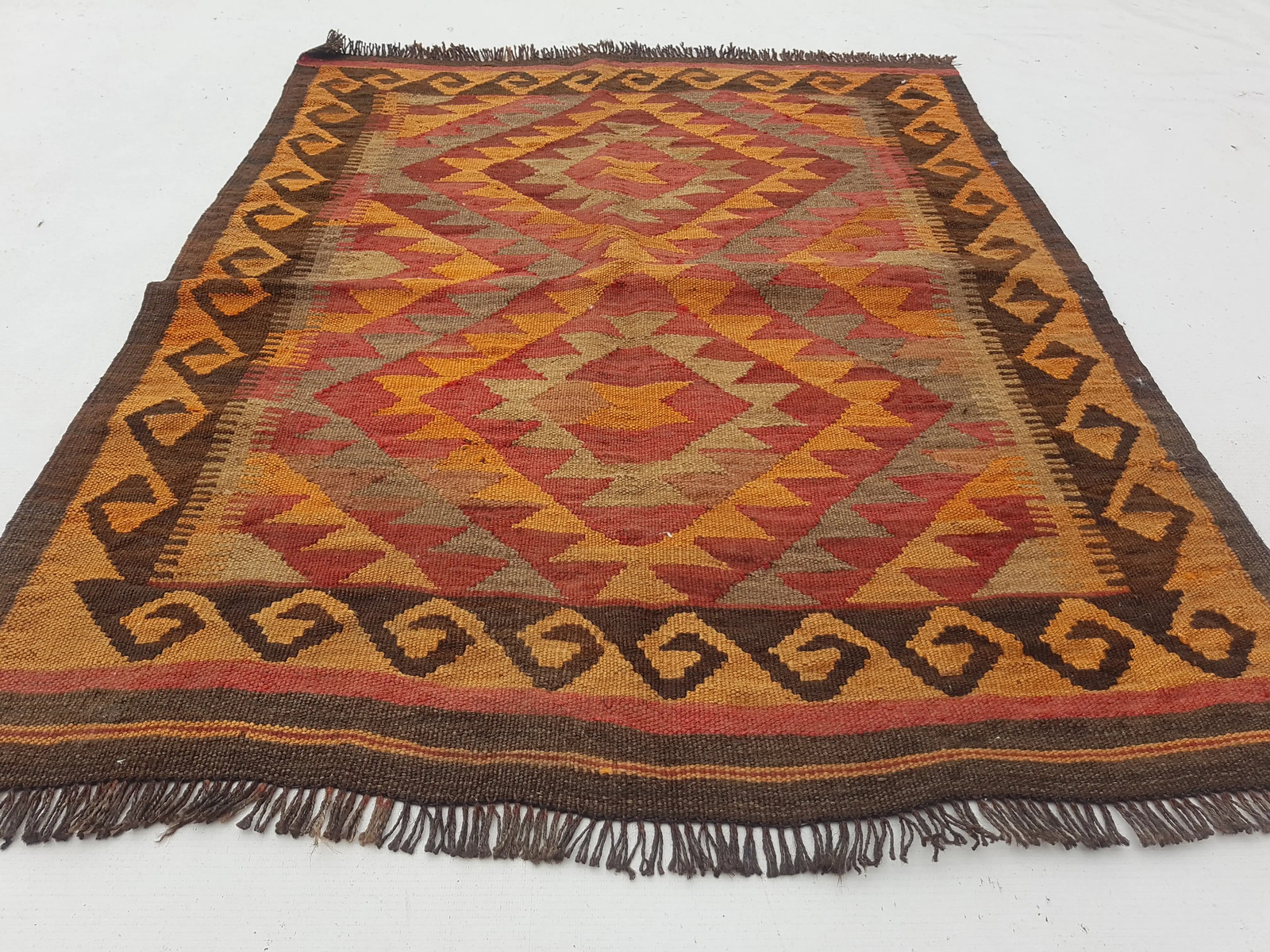 Distressed Vintage Traditional Handmade Afghan Maimana Wool Kilim 3.1×2.7ft