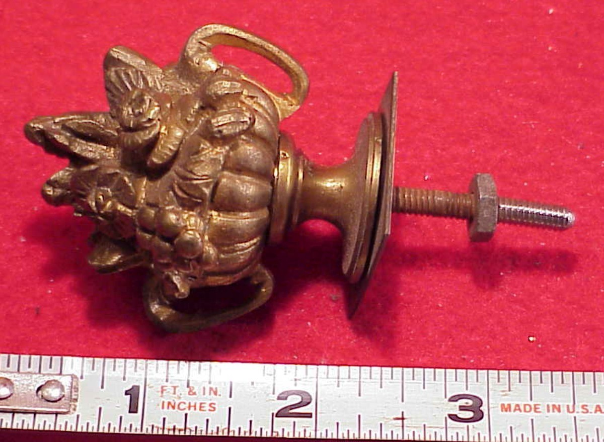 ORIGINAL 2 1/4″ BRASS FINIAL FROM 1840s TORTISE INLAY MANTLE CLOCK GOLD GILT