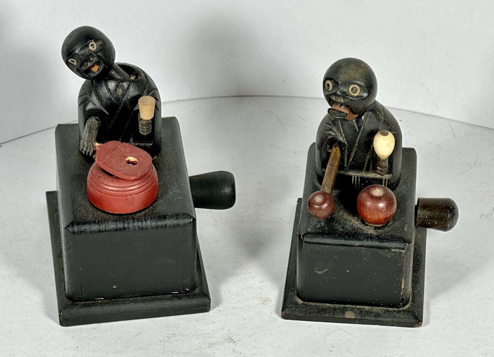 Lot of 2 Antique Japanese Kobe Mechanical Toys Head Pops Out + c.1900 Working