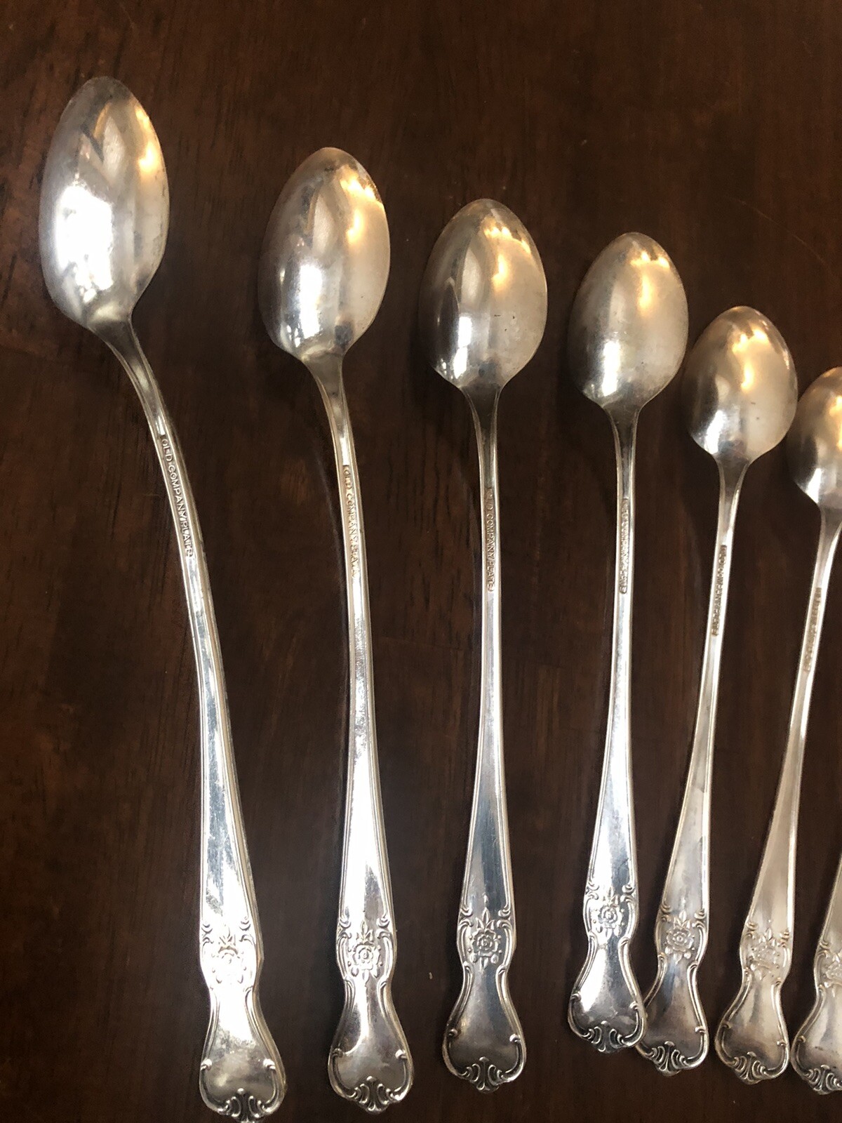 Vintage Old Company Plate SIGNATURE ROSE Iced Tea Spoon – NO MONOGRAM – Set Of 8