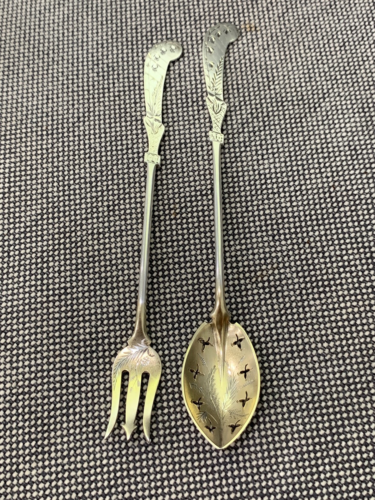 Antique Merrick Walsh & Phelps Sterling Silver Lemon Fork & Relish Spoon Set