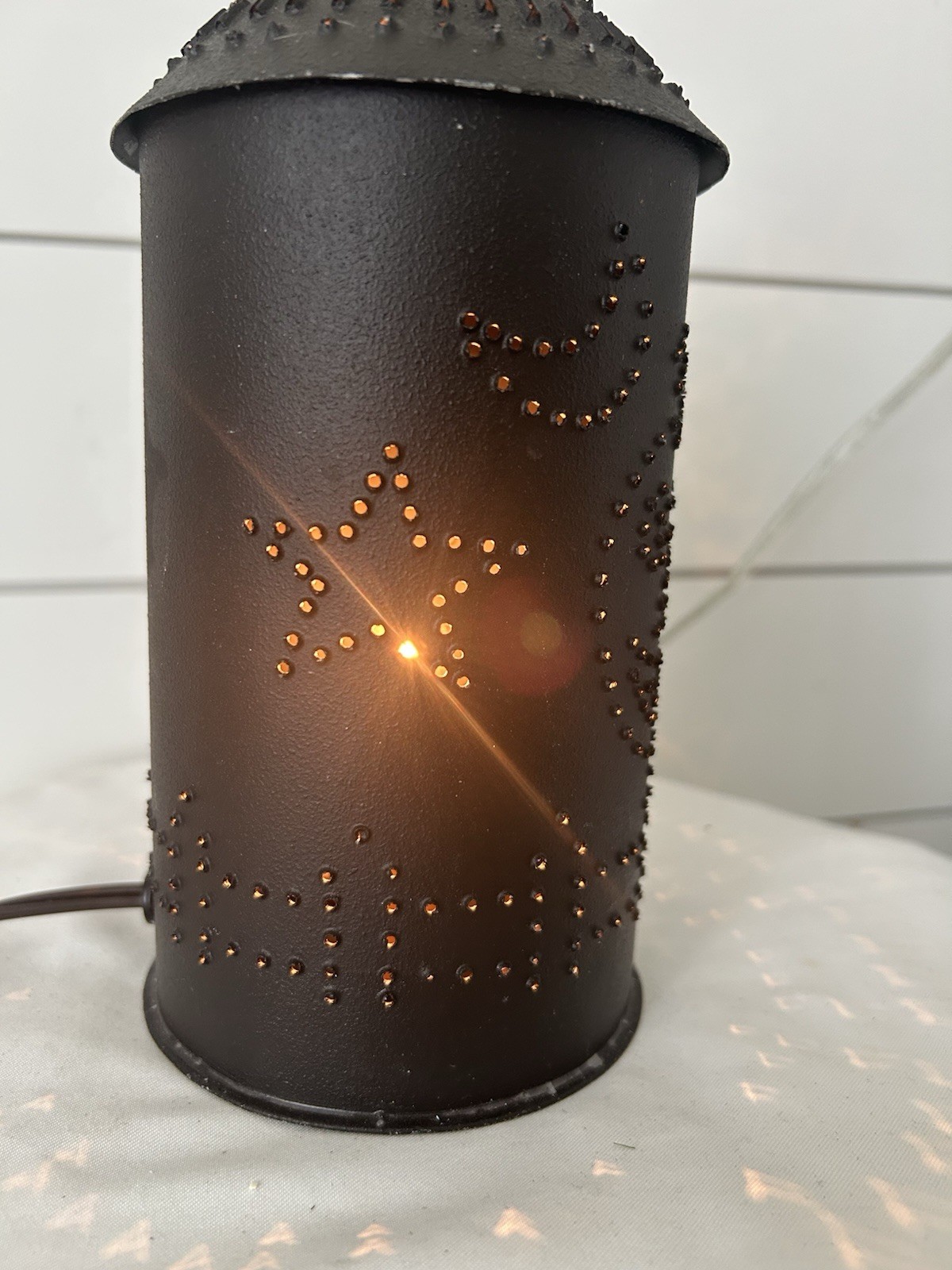 Primitive Punched Tin Electric Light/Lantern Stars Pumpkin 10” Rustic EUC ￼