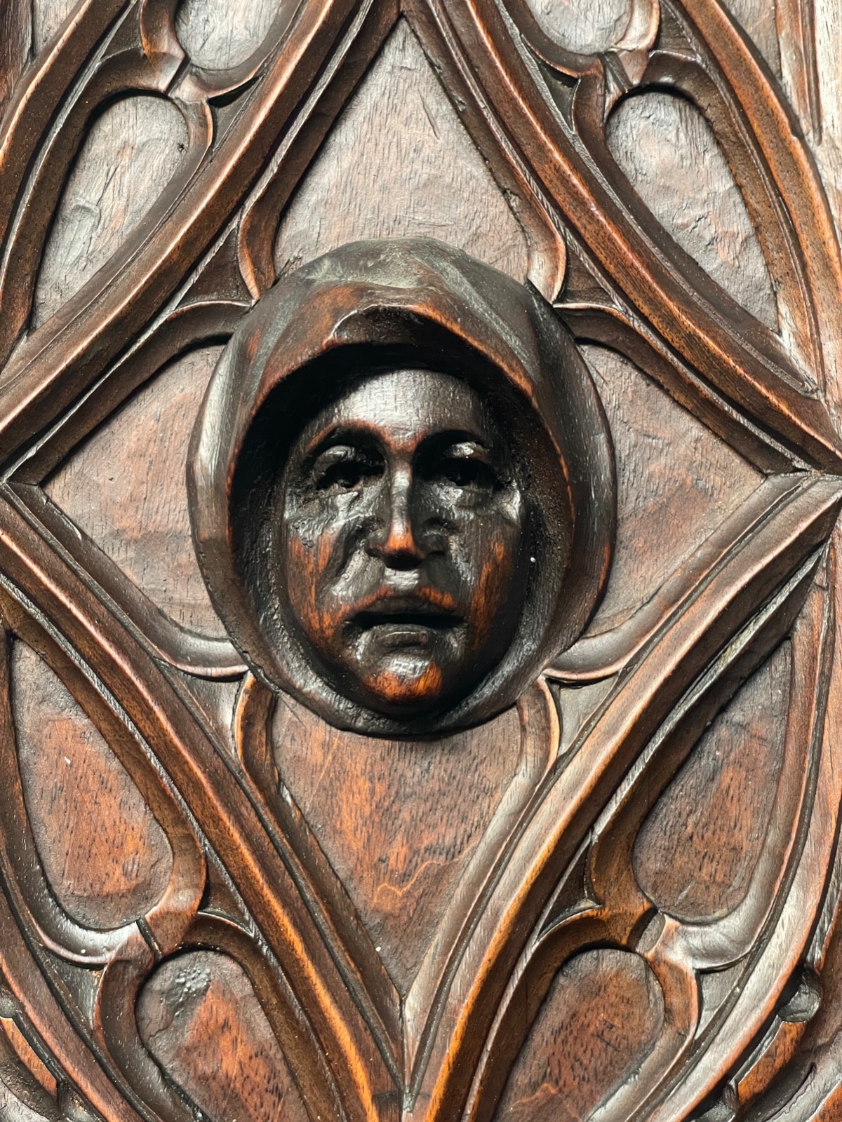 Exceptional Walnut Gothic Revival panel with face 25.19 inch high