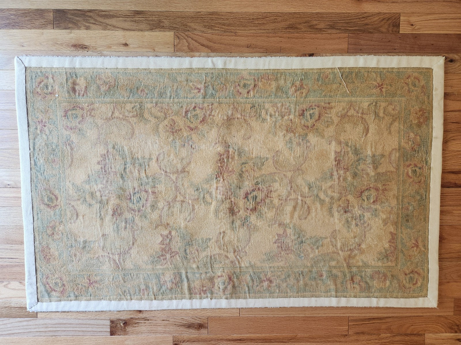 Vintage Hand Looped / Hooked Rug 48 X 30 Inch Wool Floral Victorian / Farmhouse