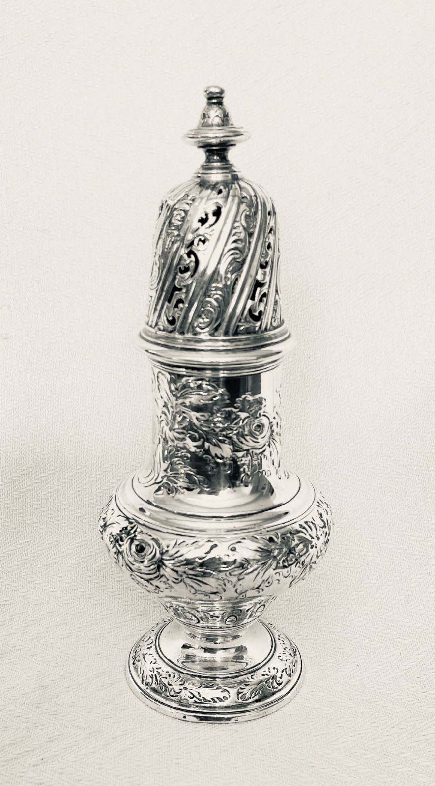 GEORGE II SILVER SUGAR CASTER OF IMPRESSIVE SIZE – Samuel Wood, London, 1744