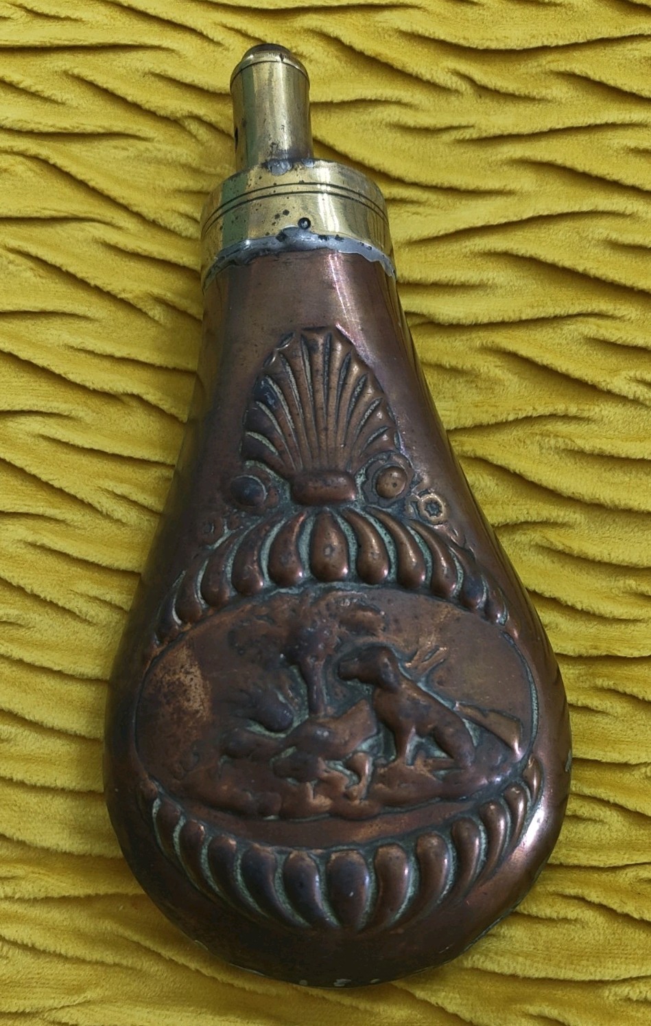 Antique Brass and Copper Black Powder Flask, 19th Century
