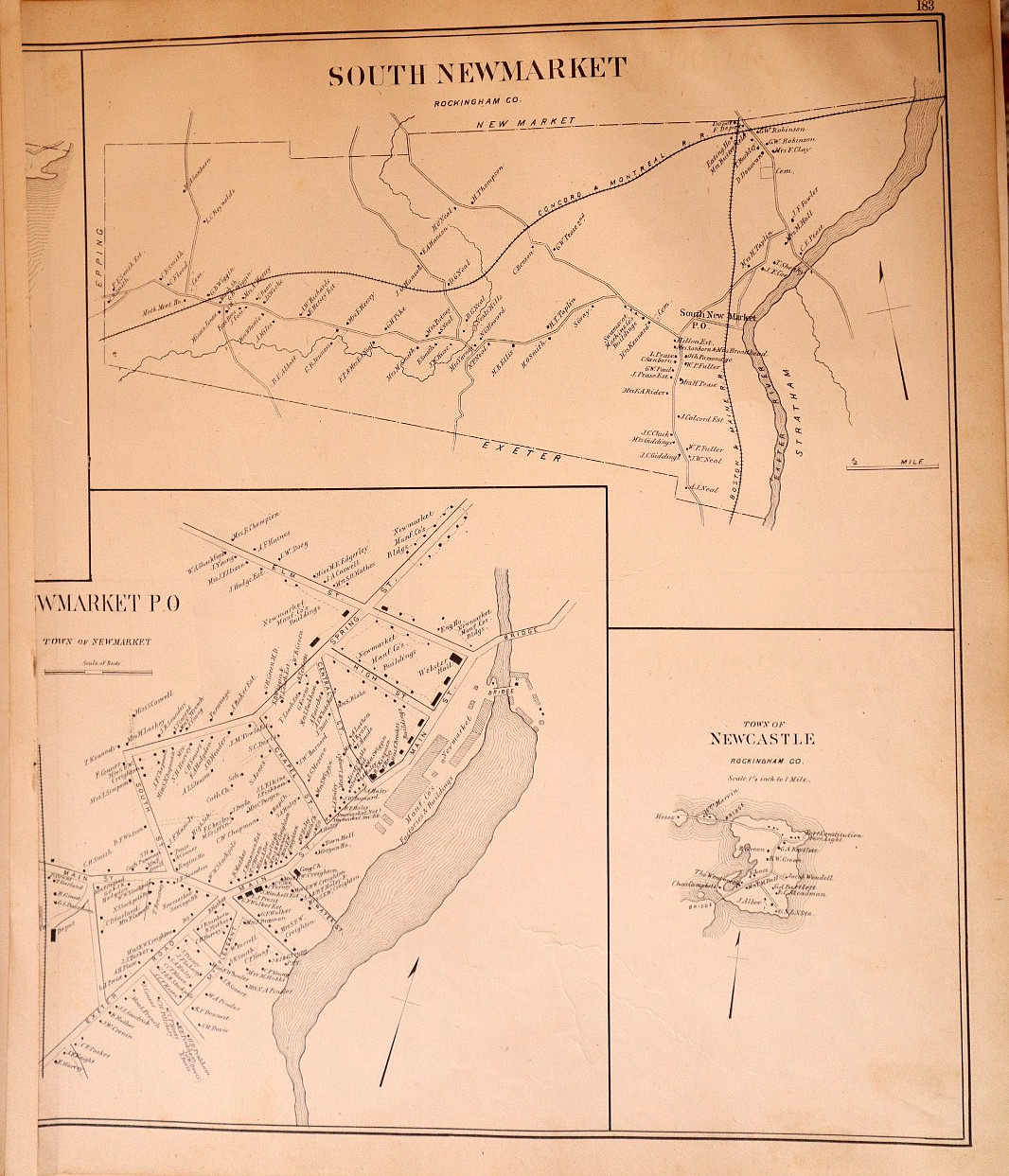 1892 Plat Map ~ South Newmarket, NH / Newcastle Village on Reverse (14×17)-#101