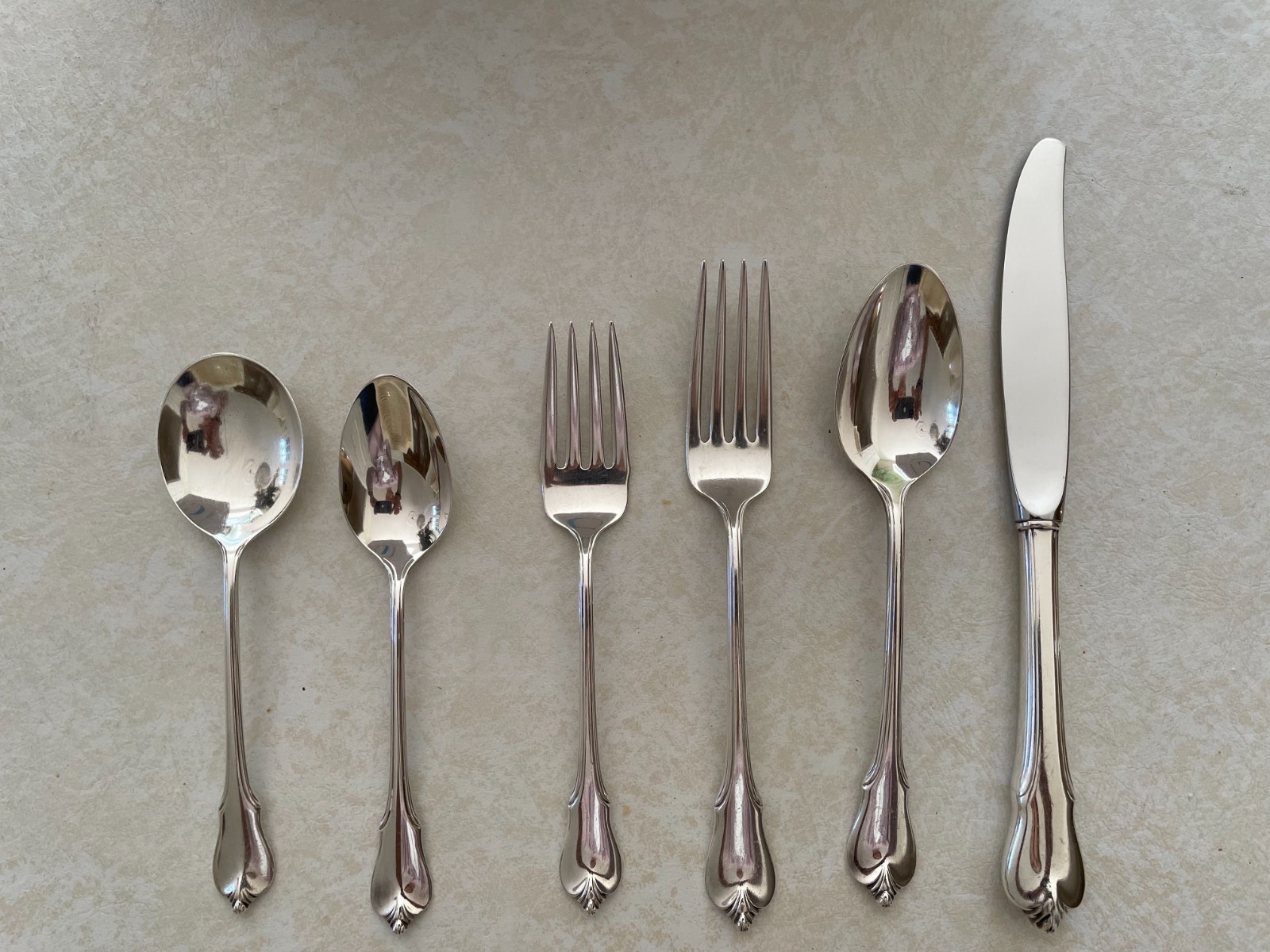 Elegant wallace grand colonial sterling silver flatware set (6pieces)