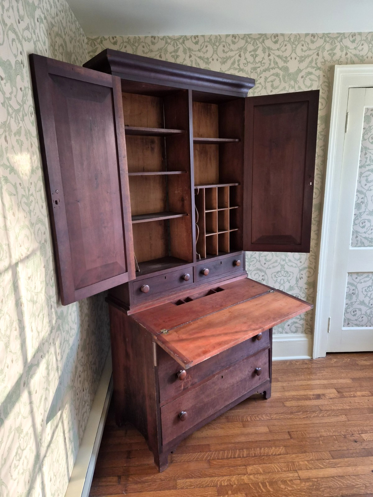 Circa 1860 Upstate New York CHERRY Country Secretary, Beveled Edges, Dovetailing