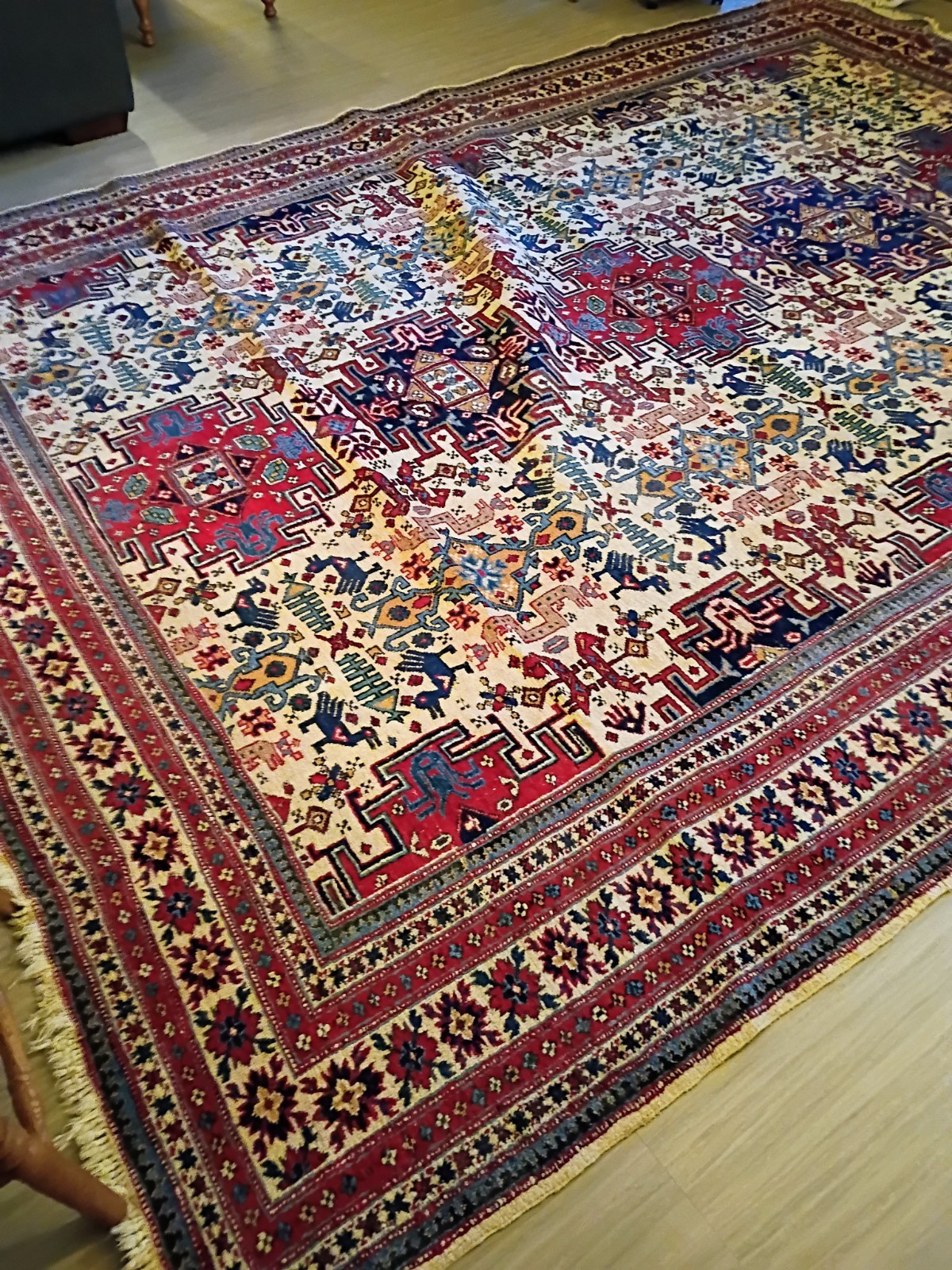 Handwoven Pre 1940s Caucasian Area Rug 11′ X 8’5″
