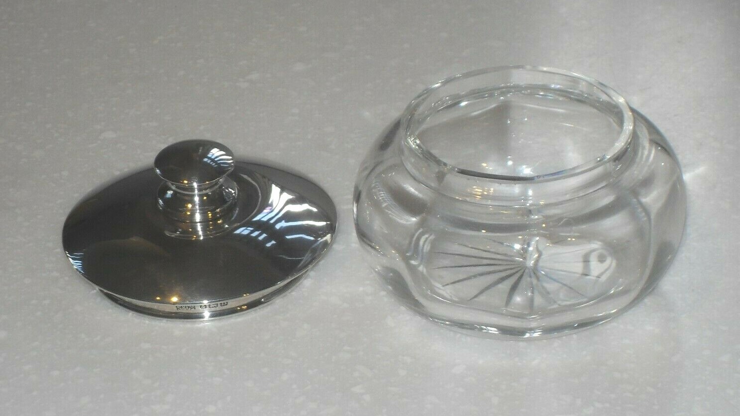 ART DECO 1928 STERLING SILVER & GLASS DRESSING TABLE POWDER TRINKET JAR BOWL