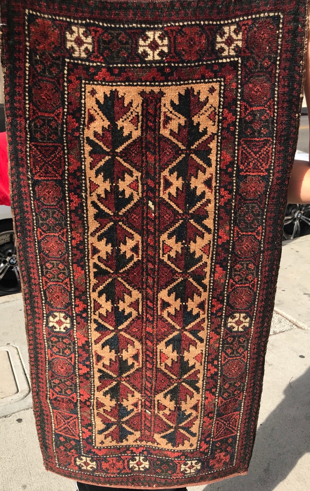 A FANTASTIC CAMEL HAIR BACKGROUND COLOR BALOOCH TRIBAL BAG