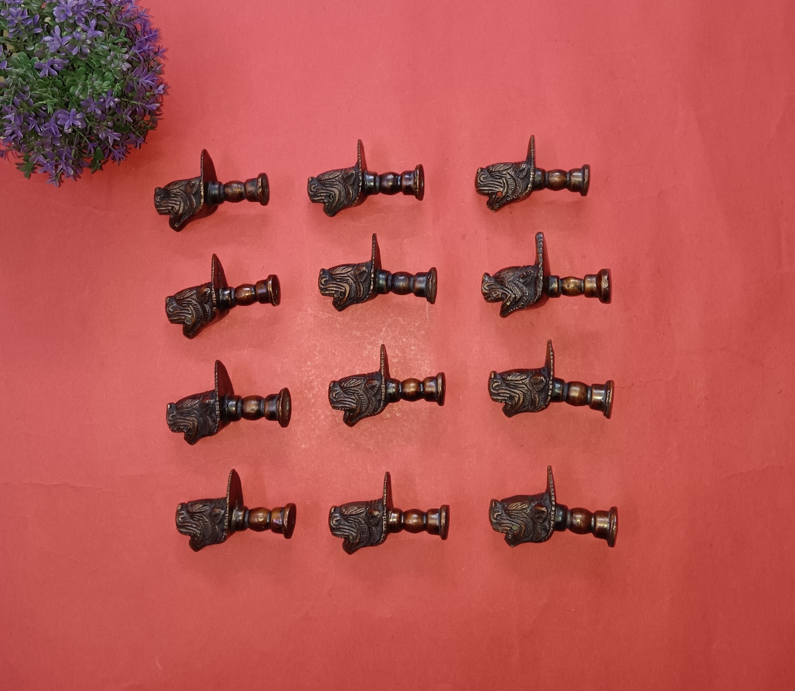 Tibet Lion Head Inspired Dresser Knobs Brass Drawer Pull Set of 12 Pieces GTX