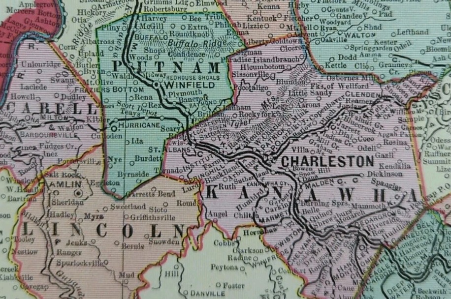 Vintage 1904 WEST VIRGINIA Map 22″x14″ Old Antique Original CHARLESTON WINFIELD