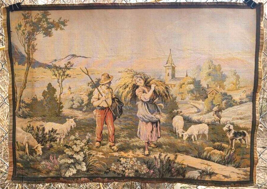 Antique French Tapestry Marked “France” 27″ x 20″ (68.6 x 50.8cm) Thick as Denim