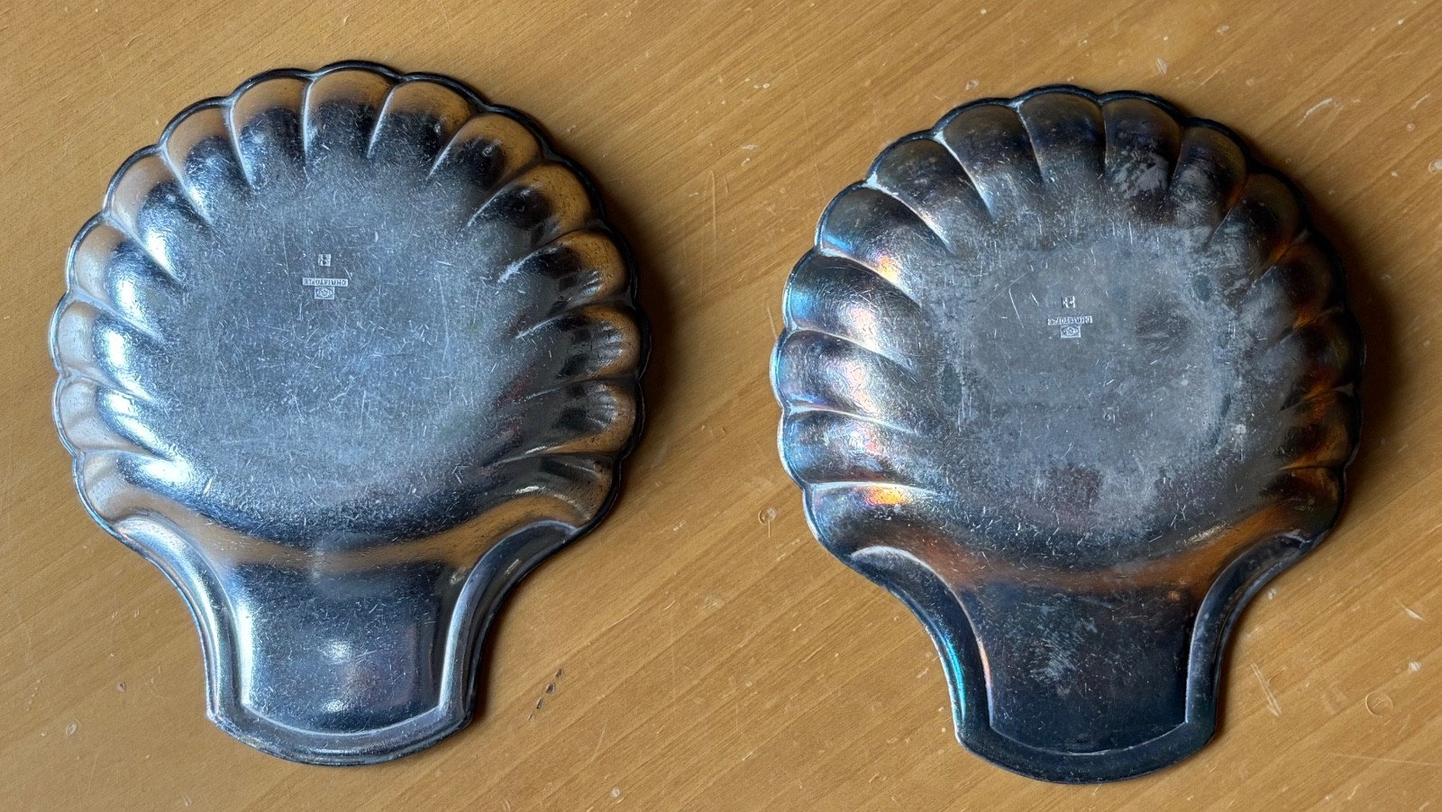 Pair Christofle shell trinket dish open salts Hotel Punta del Este Uruguay