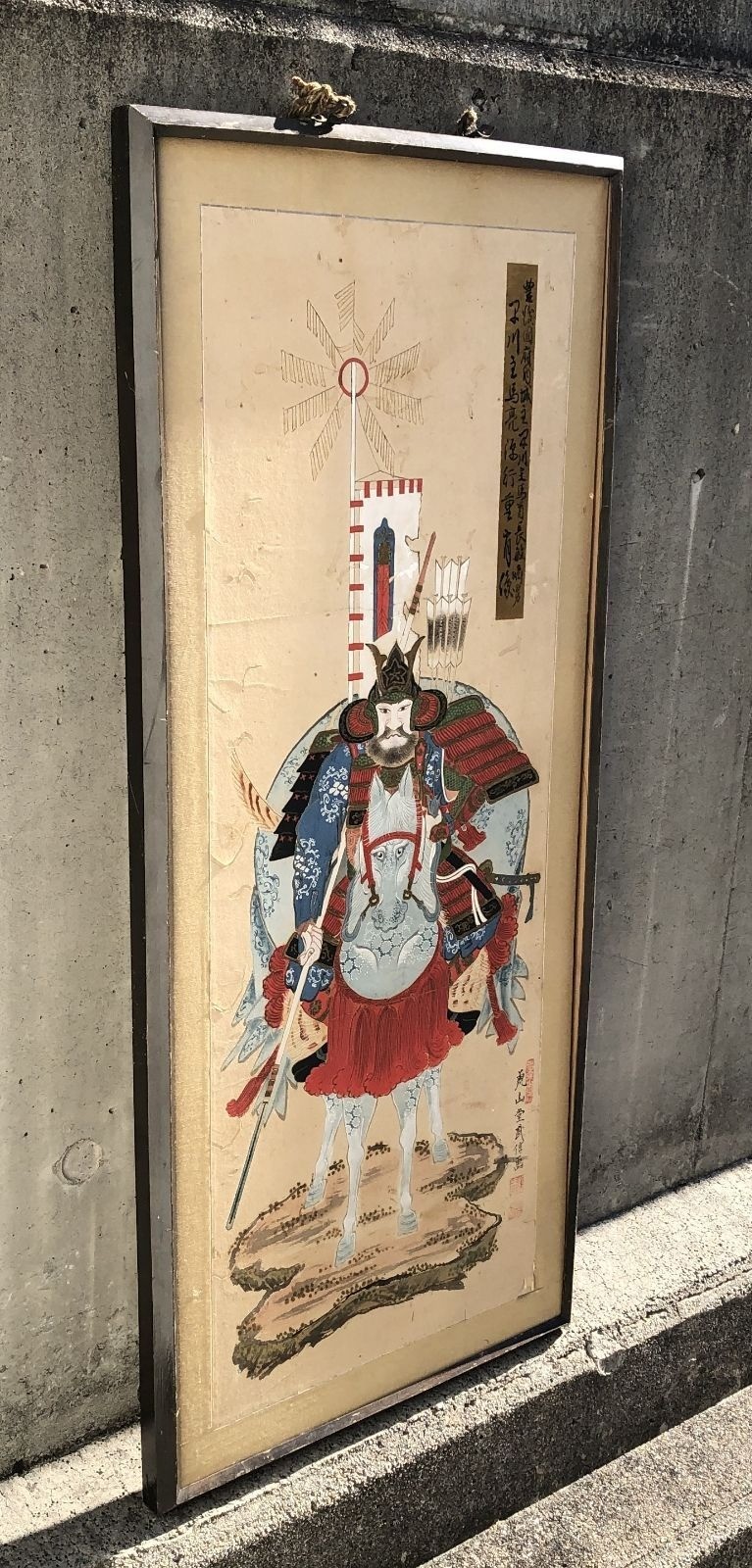 Japanese Samurai Warrior Folding Screen Painting Art Framed H33.1×W14.6×D1.0inch