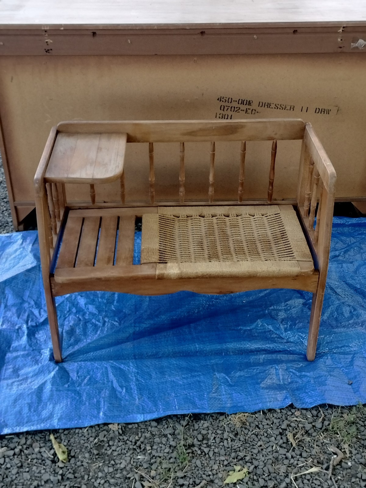 Mid Century Gossip Bench With Woven Seat In The Style Of Hans Wegner