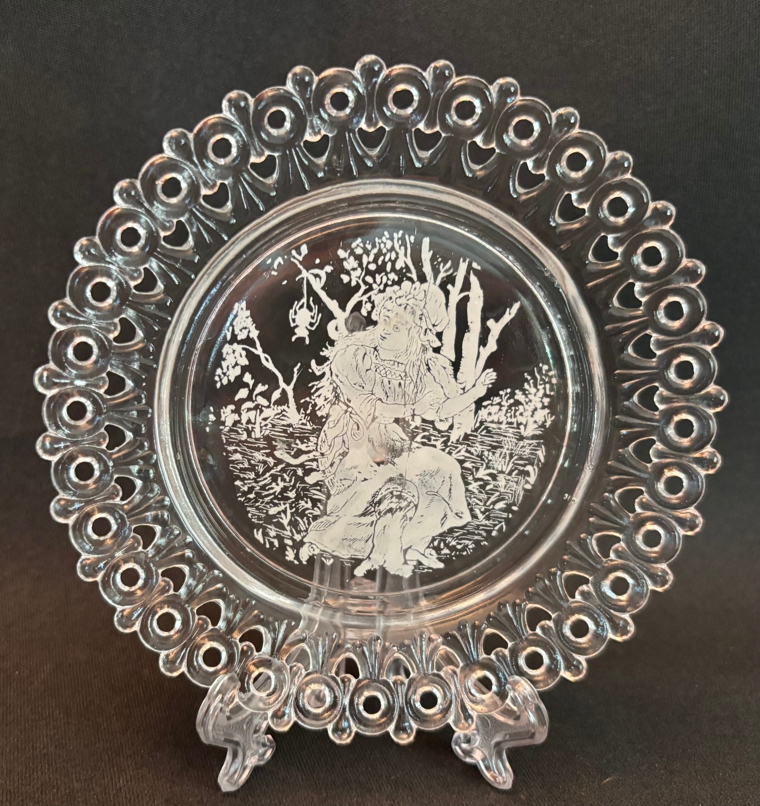 2 Pc. EAPG Antique Pattern MISS MUFFET, CHERUBS PLATES U.S. Glass #8804, #16012