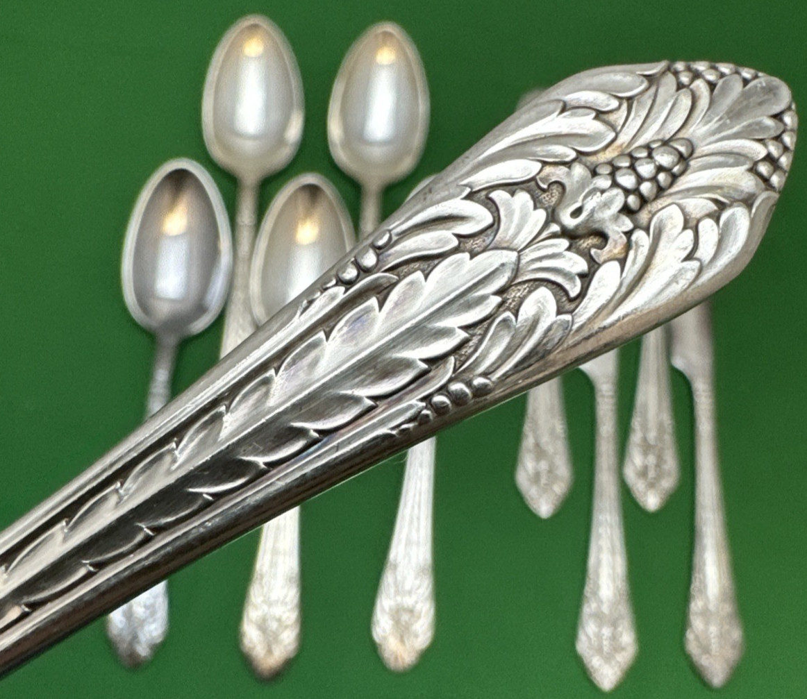 10 Pc MARQUISE Silverplated 6 TEASPOONS & 4 FLAT SPREADERS 1847 Rogers Bros